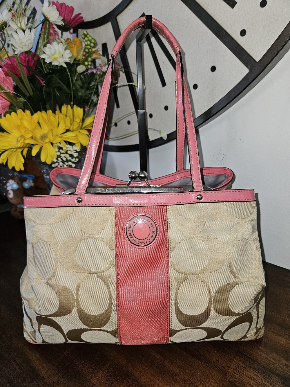 Coach Pink Signature Canvas Tote